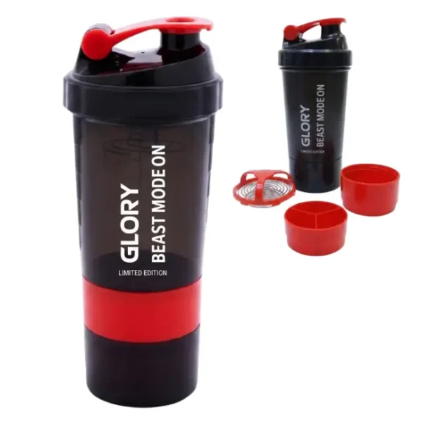 Shaker Black/Red 600ml avec Compartiments – Performance & Praticité